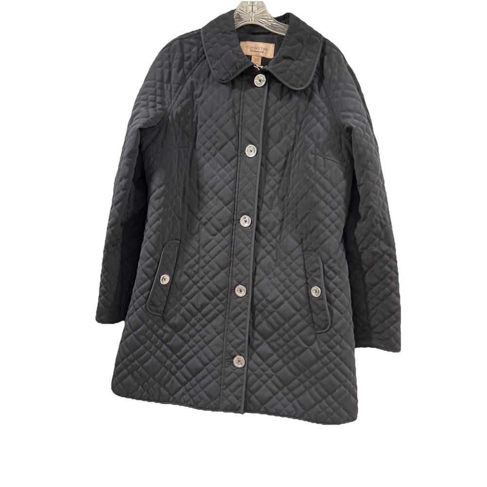 Covington Quilted Button Up Coat Winter Women's Size L Black Diamond Quilted